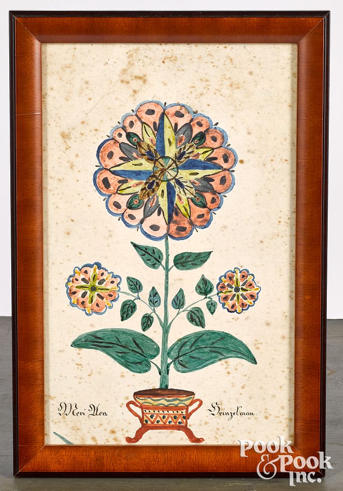 Appraisal: Pennsylvania watercolor fraktur drawing th c Pennsylvania watercolor fraktur drawing