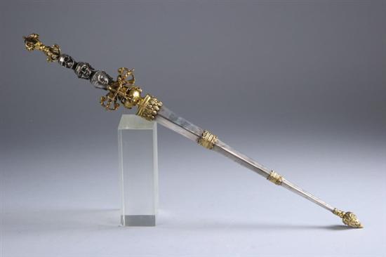 Appraisal: TIBETAN GILT METAL SCEPTRE th century - in long PROVENANCE