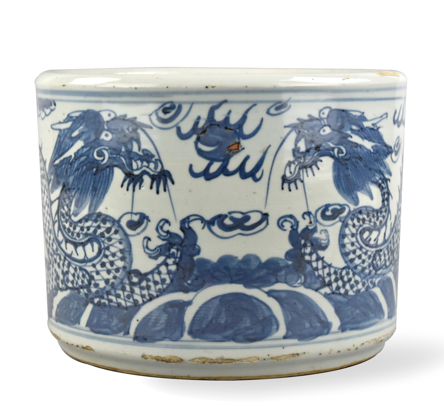 Appraisal: Chinese th C painted with two four clawed ferocious dragons