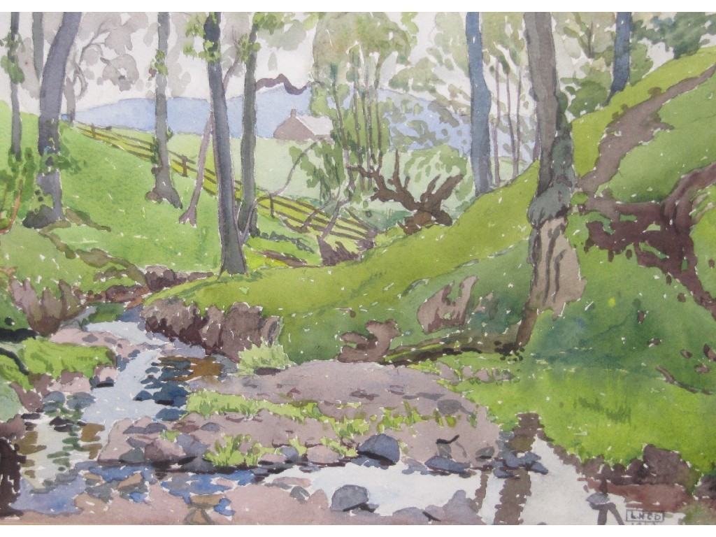 Appraisal: Watercolour 'Woodland Stream' monogrammed and dated LNCD