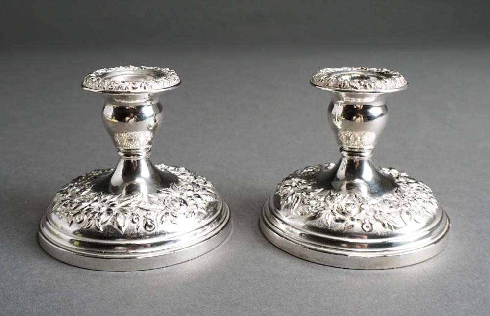 Appraisal: Pair Kirk Son Weighted Repousse Sterling Silver Low Candlesticks H