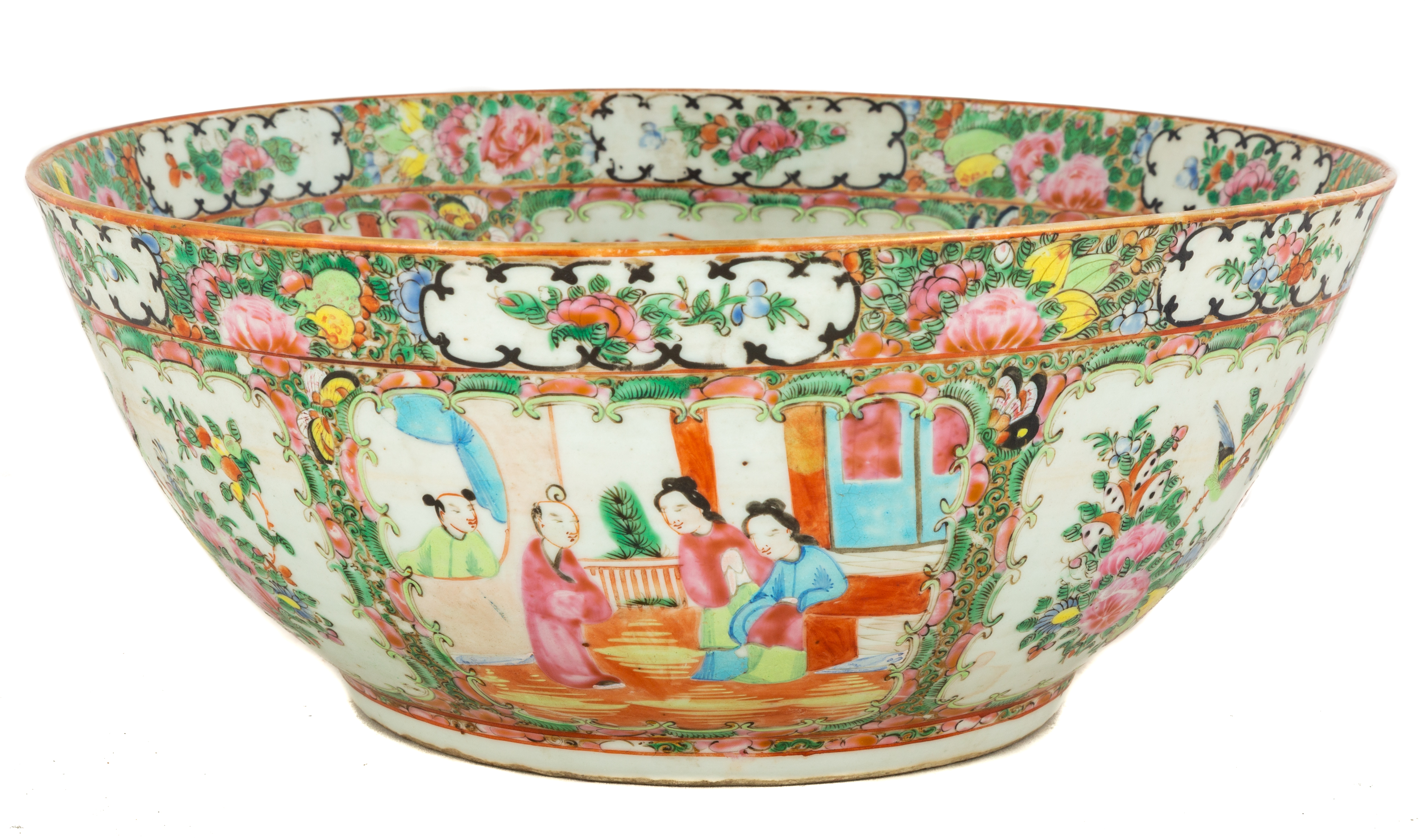 Appraisal: CHINESE ROSE MEDALLION PUNCH BOWL th century Hand painted