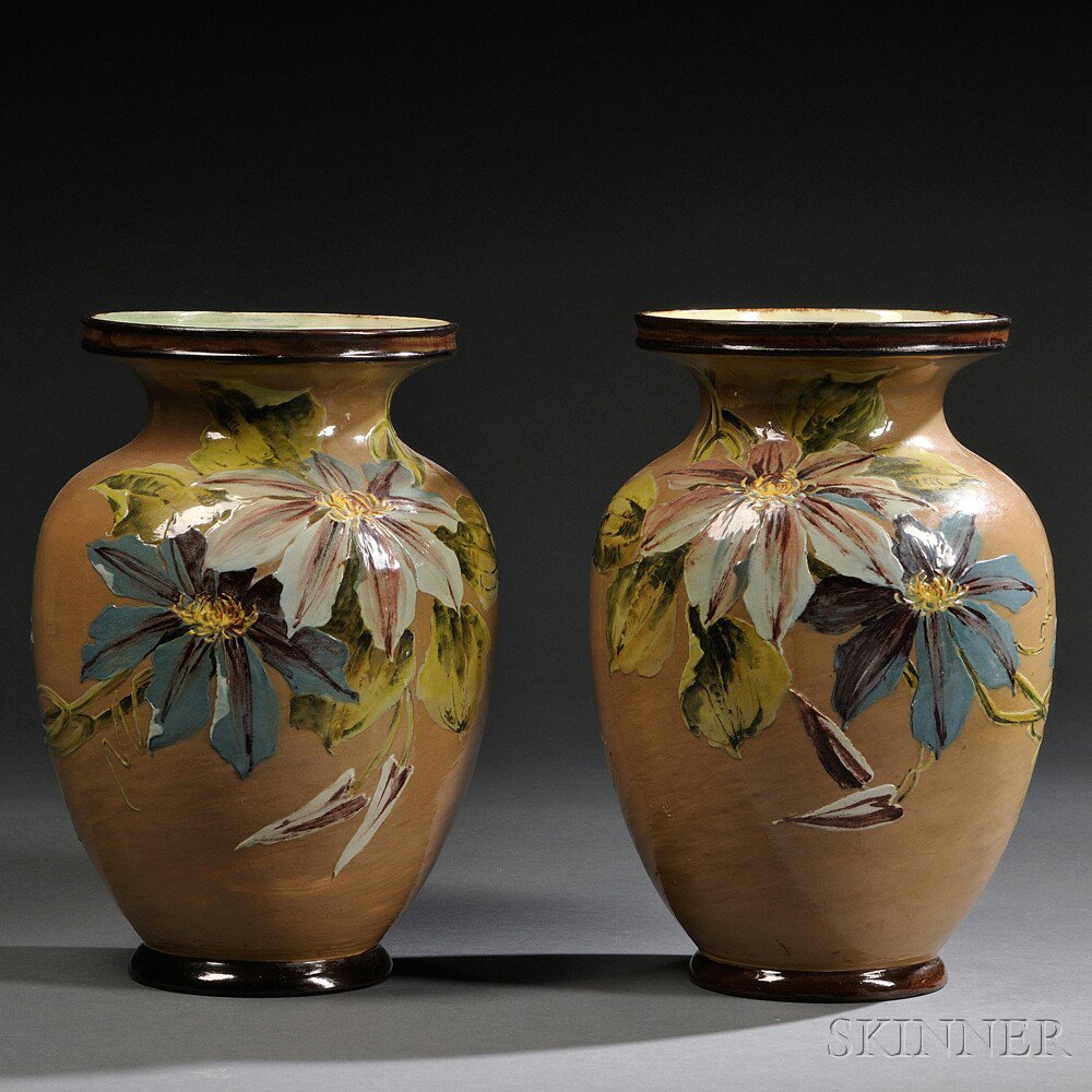 Appraisal: Pair of Doulton Lambeth Impasto Vases England c polychrome decorated