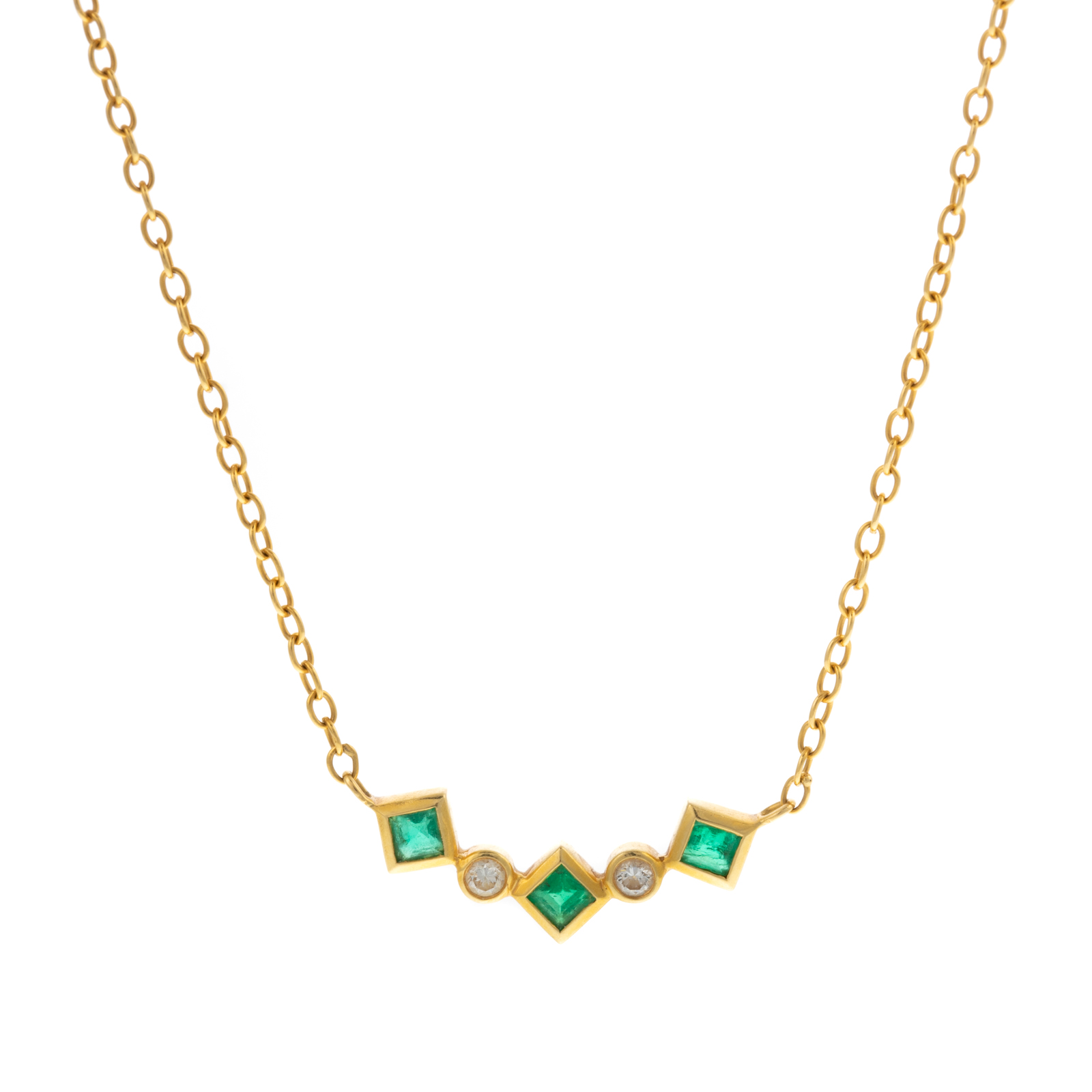 Appraisal: AN EMERALD DIAMOND NECKLACE IN K K yellow gold necklace