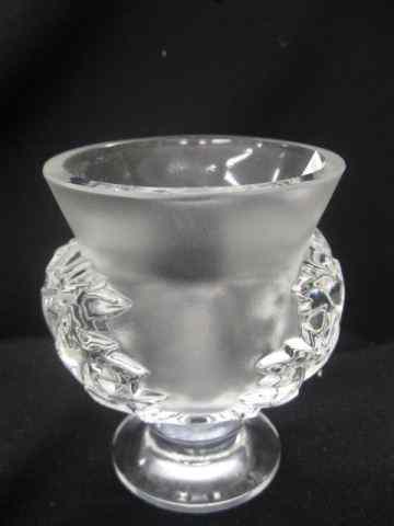 Appraisal: Lalique Crystal Vase raised leaf decor frosted trim '' tall