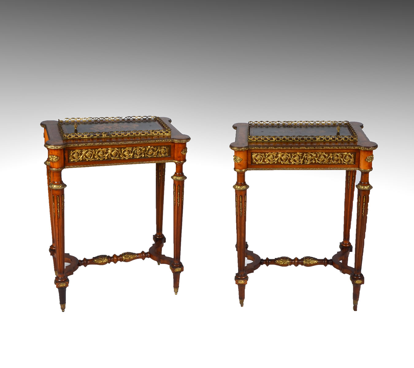 Appraisal: PAIR OF EARLY MARQUETRY INLAID PLANT TABLES plant stands having