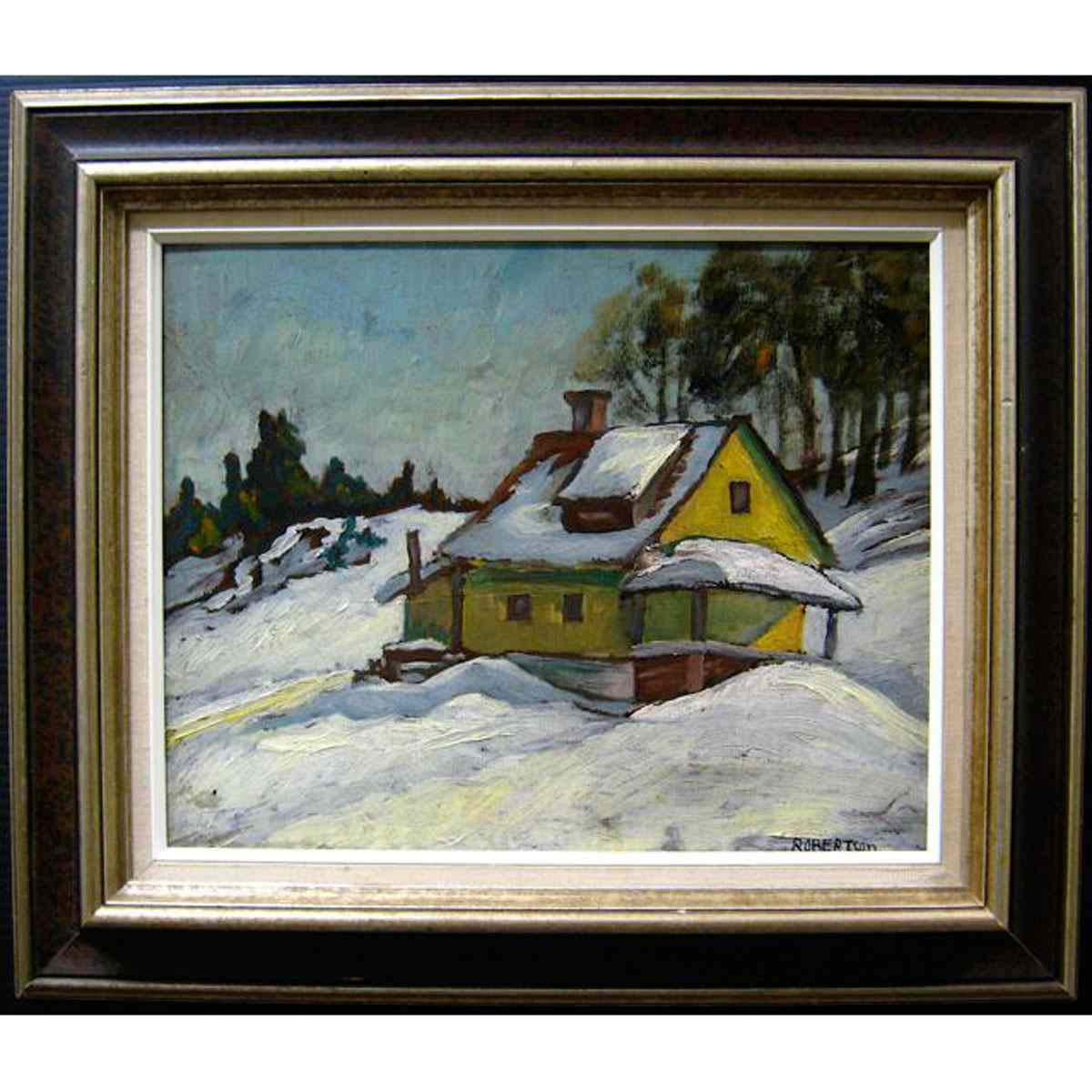 Appraisal: ROBERTSON CANADIAN TH CENTURY SNOW COVERED HOME FALL LANDSCAPE DOUBLE-SIDED