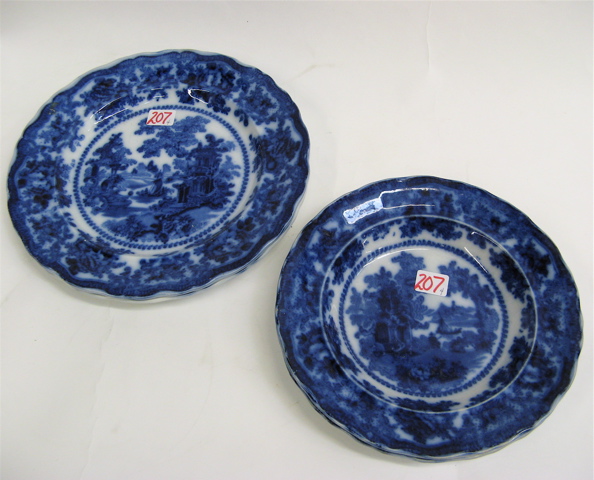 Appraisal: ENGLISH FLOW BLUE IRONSTONE DINNERWARE pieces in the Fairy Villas