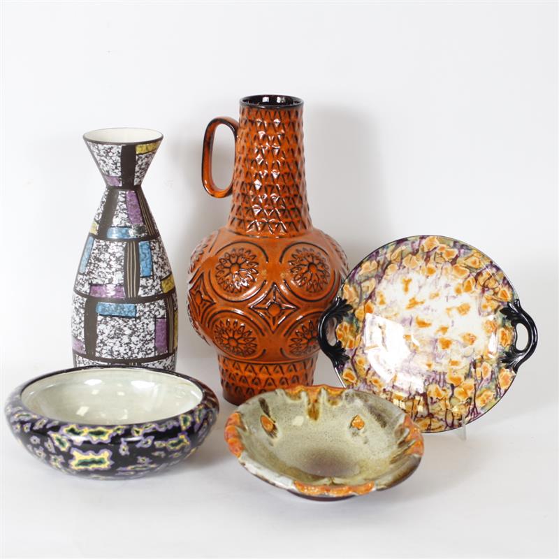 Appraisal: Collection of five European Mid-Century Modern pottery pieces Including West