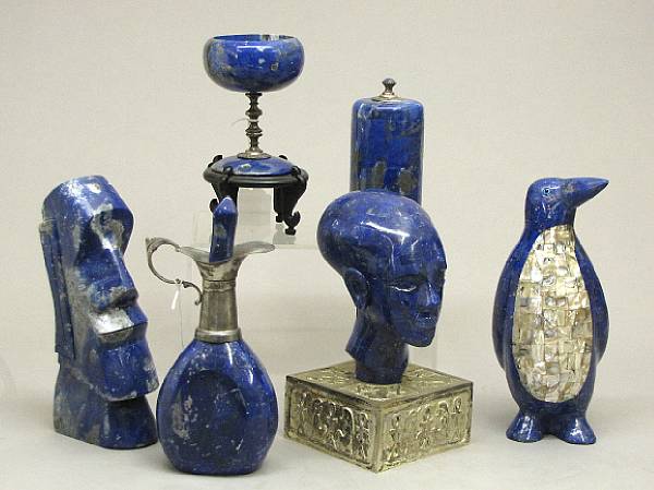 Appraisal: An assembled grouping of six sodalite and lapis lazuli table