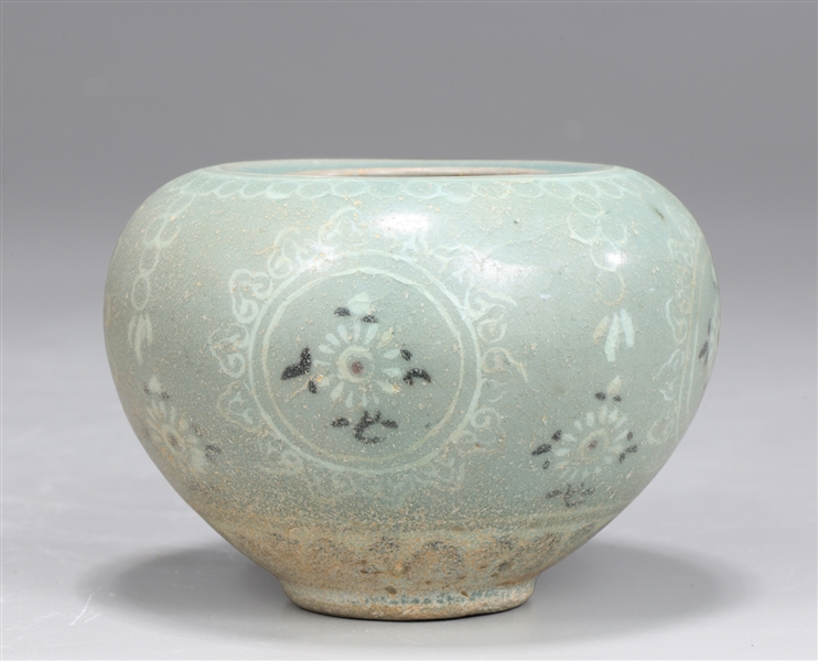 Appraisal: Korean inlaid celadon glazed brush washer the body of tapered