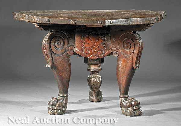 Appraisal: An Italian Baroque Carved Walnut Center Table octagonal top edge