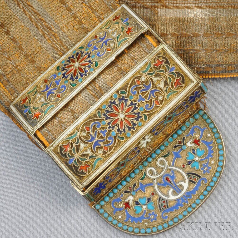 Appraisal: Antique Gilt-silver and Enamel Buckle Retailed by Tiffany Co Russia