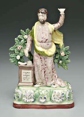 Appraisal: Staffordshire figure of Jeremiah standing Jeremiah beside plinth with objects