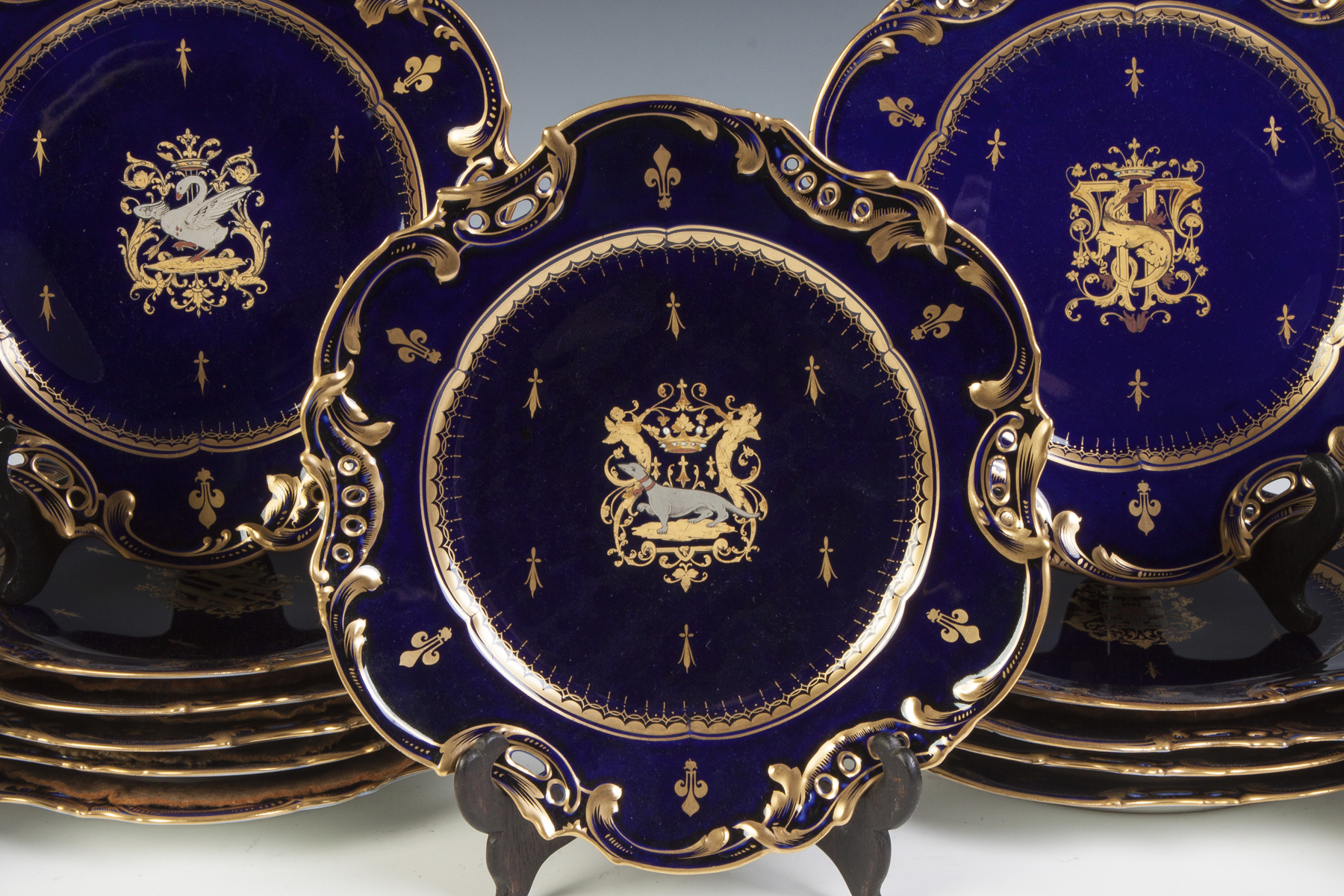 Appraisal: Set of Herbiniere France Cobalt Blue Luncheon Plates with Gold