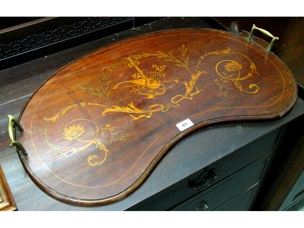 Appraisal: Kidney shaped serving tray with inlaid and penwork design