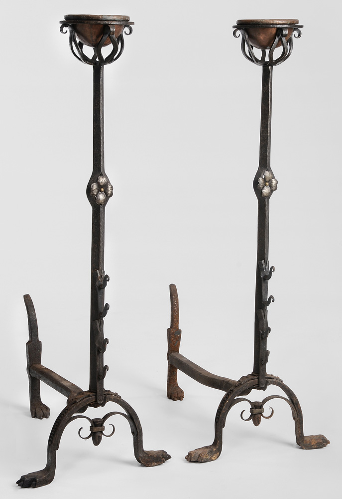 Appraisal: Pair George Dixon Andirons Swannanoa North Carolina hand wrought each