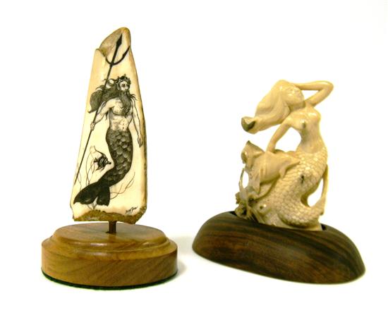 Appraisal: Two bone carvings mounted on stands both pieces later designs