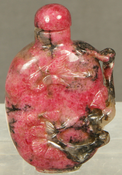 Appraisal: Chinese snuff bottle in carved rhodonite th c no chips