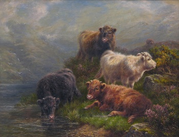 Appraisal: C E Watson Scottish th Century Highland Calves - on