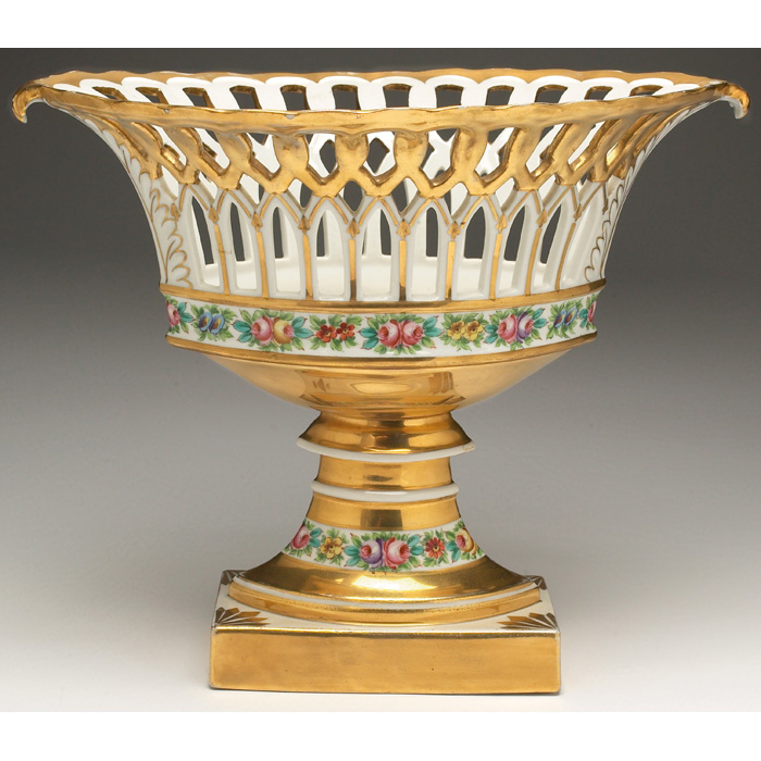 Appraisal: Limoges centerpiece large pedestal form with basket weave bowl colorfully