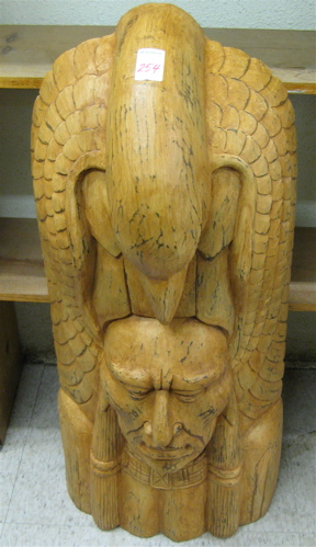 Appraisal: NATIVE AMERICAN INDIAN WOOD SCULPTURE Indian chief bust with eagle