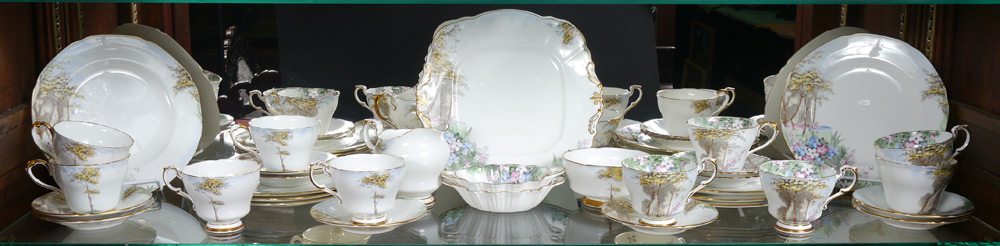 Appraisal: PARAGON WOODLAND BLUEBELL FINE ENGLISH CHINA DESSERT OR LUNCHEON SET