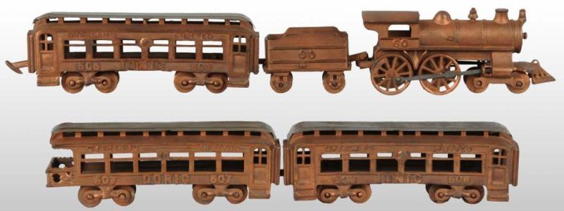 Appraisal: Cast Iron Grey Iron Overland Limited Train Set Description All