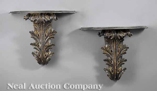 Appraisal: A Large Pair of Decorative Italian Rococo-Style Argente Wall Brackets