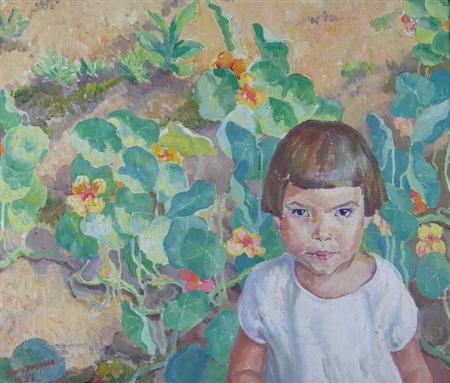 Appraisal: DAVID PAYNTER BRITISH - PORTRAIT OF A GIRL AMONGST FLOWERS