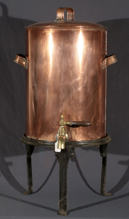 Appraisal: Brass Mounted Copper Covered Cistern on a Black Painted Cast