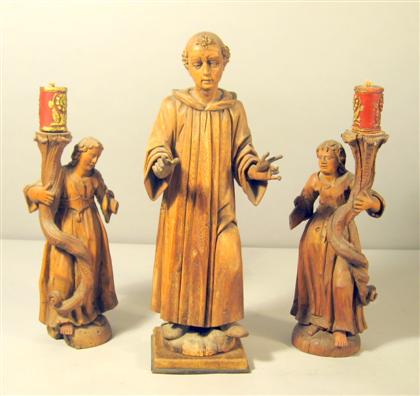 Appraisal: Set of three Continental carved limewood figures probably french late