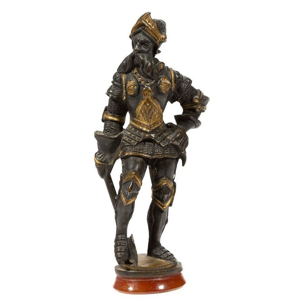 Appraisal: Bronze and gilt statue of a Medieval Warrior th-century bronze