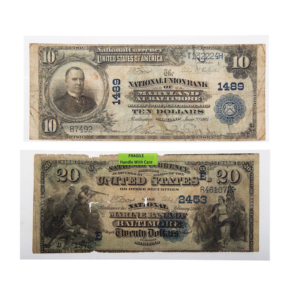 Appraisal: Pair of Baltimore National Bank Notes - Dateback CH National