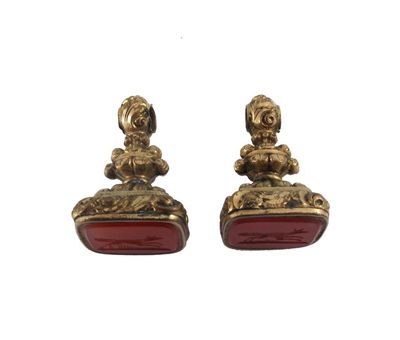 Appraisal: Two similar fob seals Both gilt metal seals mounted with