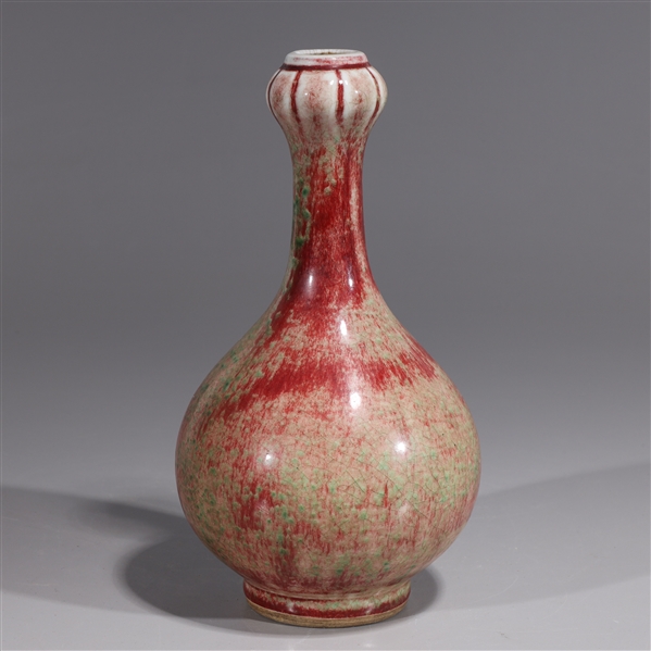 Appraisal: Chinese peach bloom garlic mouth vase with six-character Qianlong mark