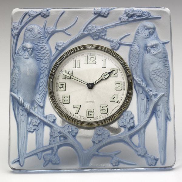 Appraisal: LALIQUE Inseparables dresser clock of clear and frosted glass with