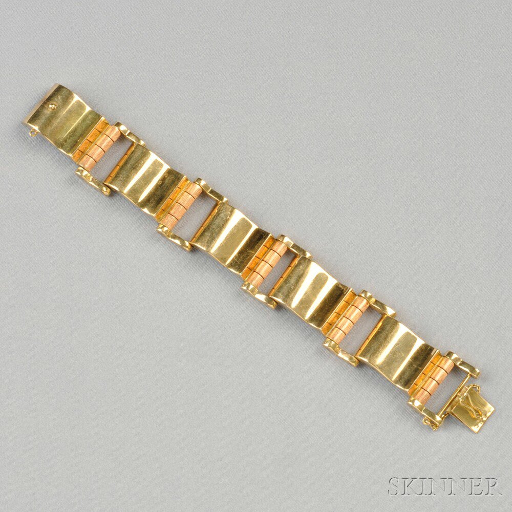 Appraisal: kt Bicolor Gold Bracelet Austria of scroll and cylinder links