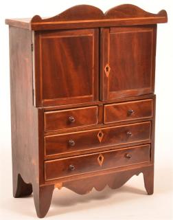 Appraisal: American Mahogany Miniature Linen Press American th Century Line Inlaid