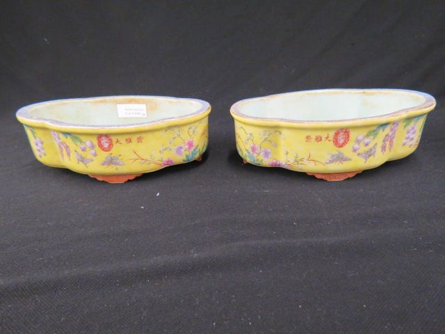 Appraisal: Pair of Chinese Porcelain Planters with calligraphy butterflies flowers on