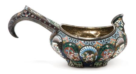 Appraisal: Russian Cloisonne Enameled Silver Kovsch Estimate -