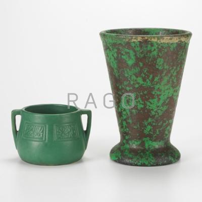 Appraisal: WELLER Two pieces Flaring Coppertone vase and Mat Green jardiniere