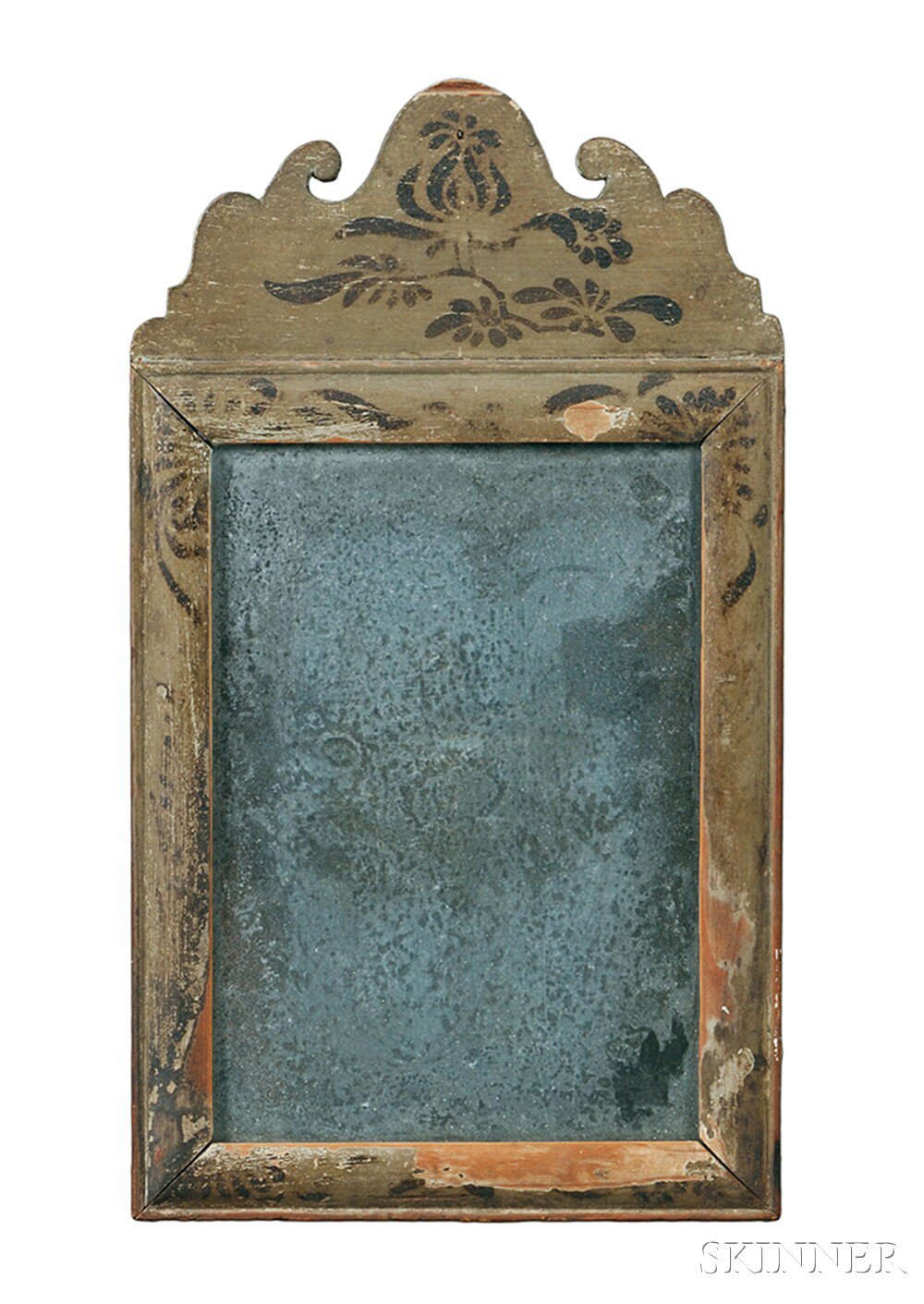 Appraisal: Small Light Green-painted and Stencil-decorated Mirror New England mid- th