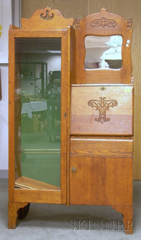 Appraisal: Late Victorian Larkin-type Oak Writing Desk Bookcase ht wd in