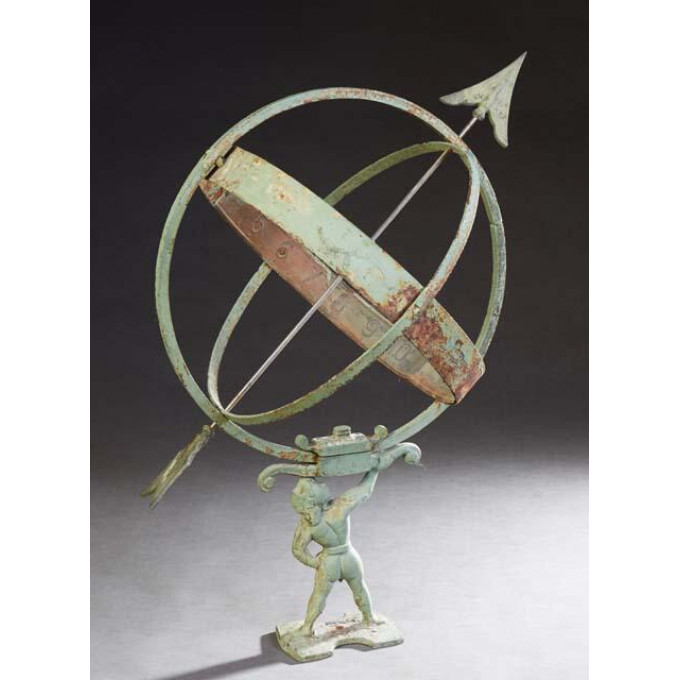 Appraisal: Patinated Bronze and Iron Garden Armillary Sphere th c on