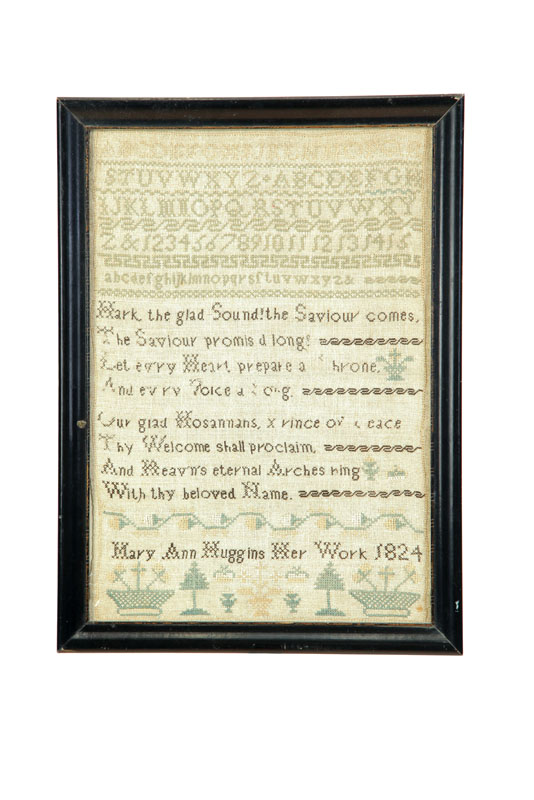 Appraisal: SAMPLER Mary Ann Huggins America silk on linen Rows of