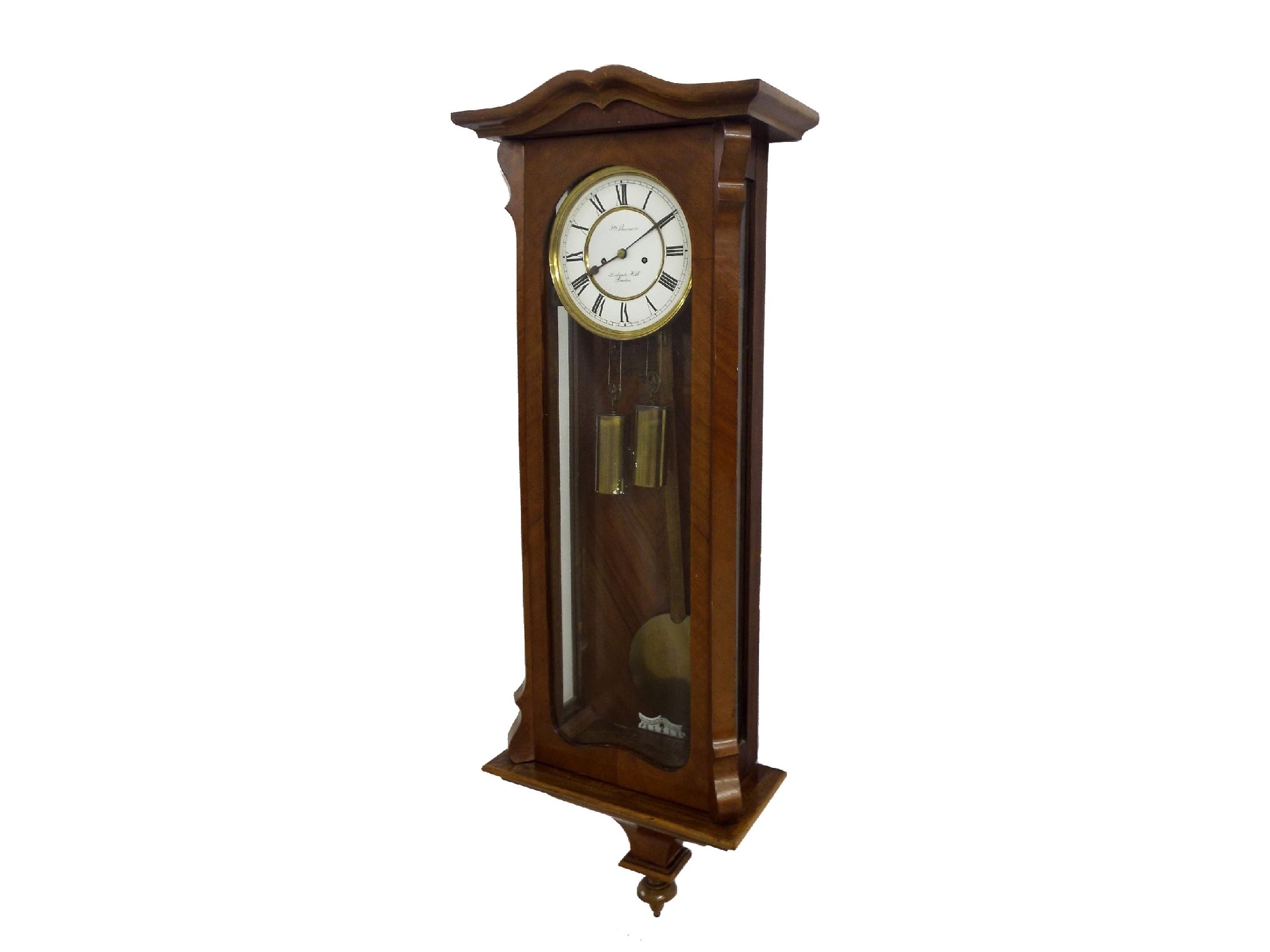 Appraisal: Walnut double weight Vienna regulator wall clock with Lenzkirch movement