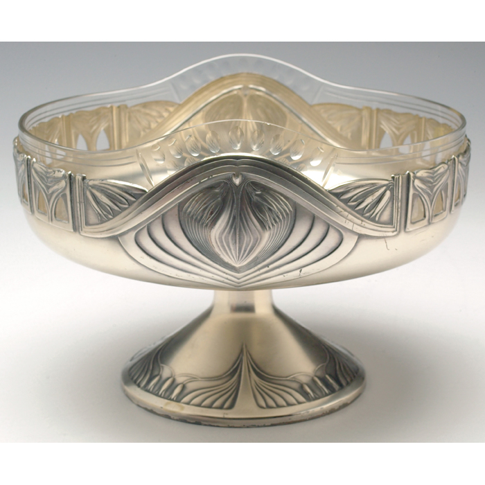 Appraisal: WMF console bowl pedestal form insilver-plated iron with relief cast