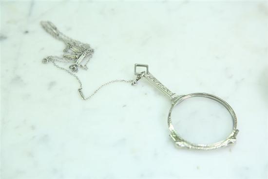 Appraisal: WHITE GOLD OPERA GLASSES AND CHAIN Glasses marked k Chain