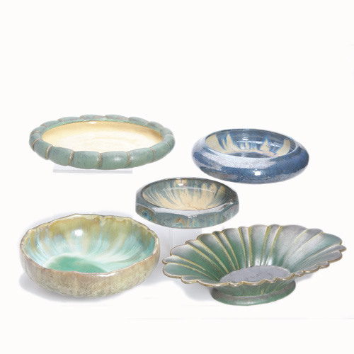 Appraisal: FULPER Five low bowls in assorted glazes Hairline to lobed